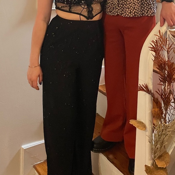 Black sparkly glitter wide leg trouser pants - Picture 6 of 7